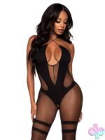 Crotchless Lingerie Jumpsuit — Halter Opaque and Sheer Crotchless Lingerie Jumpsuit by Leg Avenue