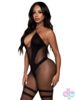 Halter Opaque and Sheer Crotchless Lingerie Jumpsuit