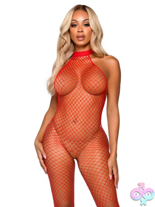 Industrial Net Backless Halter Lingerie Jumpsuit