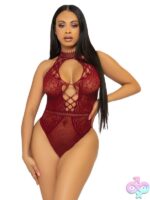 Net and Lace Keyhole Halter Bodysuit