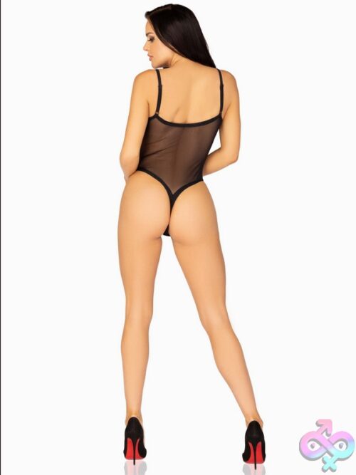 Snap Crotch Mesh Cami Bodysuit Adjustable Straps And Thong Back