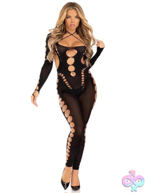 Seamless Opaque Cut Out Footless Lingerie Jumpsuit