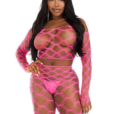 hardcore net crop top and footless tights 2 piece set by Leg Avenue lingerie