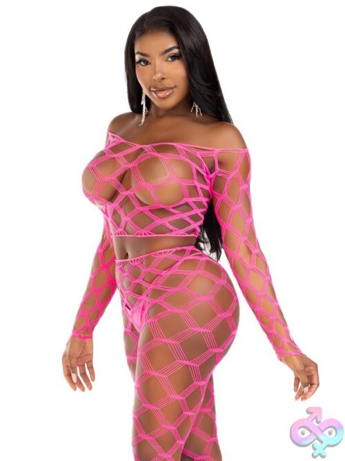 2 Piece Hardcore Net Crop Top And Footless Tights