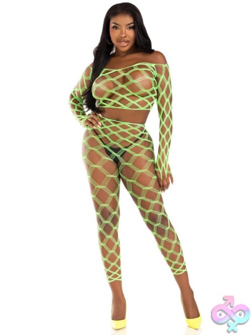 2 Piece Hardcore Net Crop Top And Footless Tights