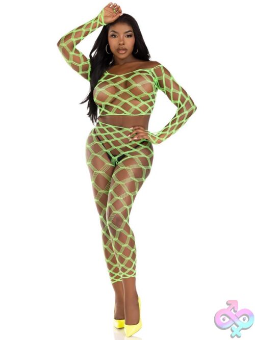 2 Piece Hardcore Net Crop Top And Footless Tights
