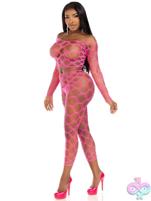 2 Piece Hardcore Net Crop Top And Footless Tights