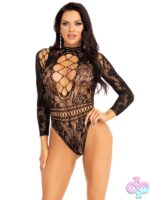 Lace and Net Keyhole Back Bodysuit by Leg Avenue — back bodysuit with sultry keyhole detail