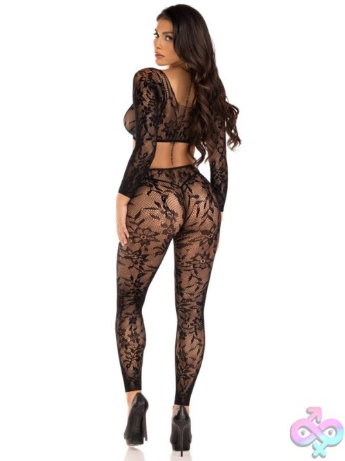 2 Piece Seamless Chantilly Lace Crop Top And Footless Tights