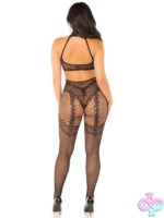 Seamless Dotted Net Crotchless Lingerie Jumpsuit Heart Detail