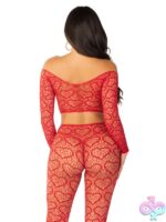 2 Piece Heart Net Off the Shoulder Crop Top and Footless Tights