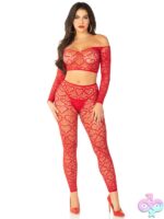 2 Piece Heart Net Off the Shoulder Crop Top and Footless Tights