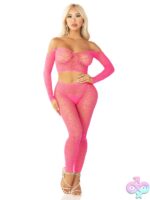 2 Piece Heart Net Off the Shoulder Crop Top and Footless Tights
