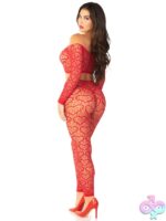 2 Piece Heart Net Off the Shoulder Crop Top and Footless Tights