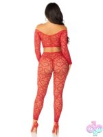 2 Piece Heart Net Off the Shoulder Crop Top and Footless Tights