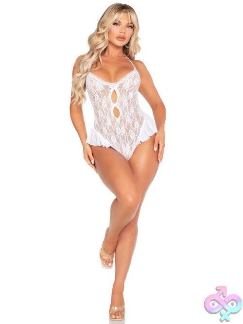 Floral Lace Halter Teddy Mini Bow Detail And Flutter Accent