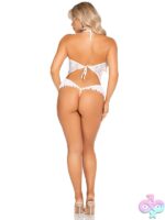 Floral Lace Halter Teddy Mini Bow Detail and Flutter Accent