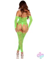 2 Piece Lace Halter Footless Cami Garter Attached Toe Loop Stockings and Arm Warmers