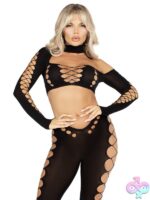 2 Piece Seamless Asymmetrical Cut Out Crop Top and Footless Tights