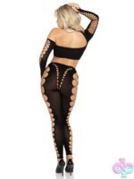 2 Piece Seamless Asymmetrical Cut Out Crop Top and Footless Tights
