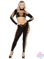 2 Piece Seamless Asymmetrical Cut Out Crop Top and Footless Tights
