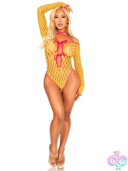 Eyelet Net Teddy Tie Front Keyhole Detail