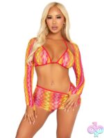 3 Piece Zig Zag Net Bikini Top Boyshorts and Shrug