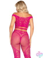 2 Piece Net and Lace Off the Shoulder Crop Top and Footless Tights