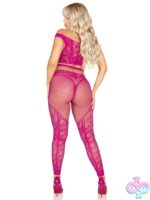 2 Piece Net and Lace Off the Shoulder Crop Top and Footless Tights