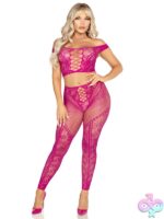 2 Piece Net and Lace Off the Shoulder Crop Top and Footless Tights