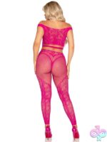 2 Piece Net and Lace Off the Shoulder Crop Top and Footless Tights