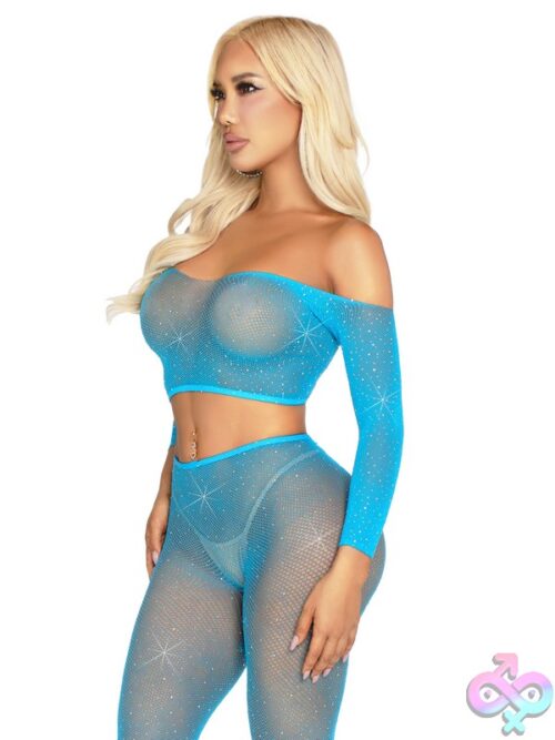 Rhinestone Fishnet Crop Top And Footless Tights