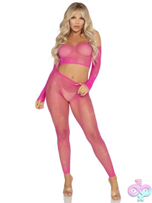 Rhinestone Fishnet Crop Top And Footless Tights