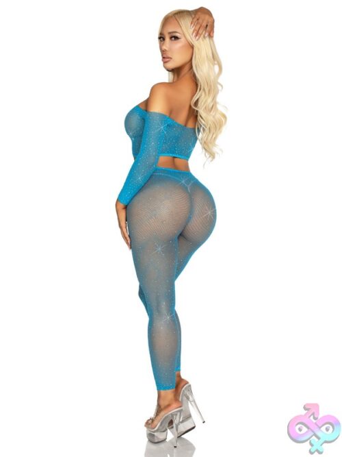Rhinestone Fishnet Crop Top And Footless Tights