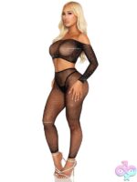 Rhinestone Fishnet Crop Top and Footless Tights