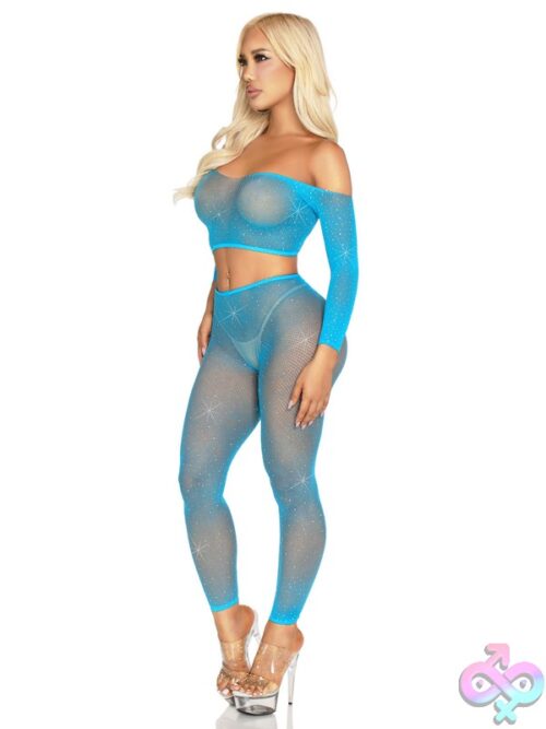 Rhinestone Fishnet Crop Top And Footless Tights