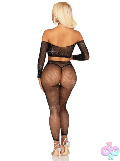 Rhinestone Fishnet Crop Top And Footless Tights