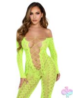 Python Net Crotchless Footless Lingerie Jumpsuit Faux Lace Up Detail