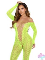Python Net Crotchless Footless Lingerie Jumpsuit Faux Lace Up Detail