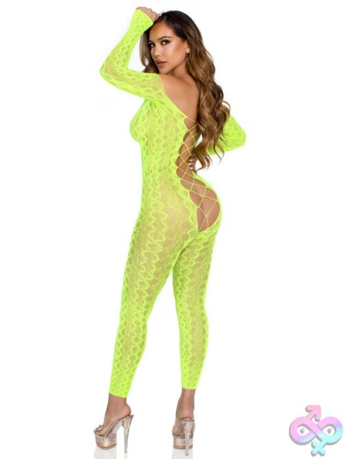 Python Net Crotchless Footless Lingerie Jumpsuit Faux Lace Up Detail
