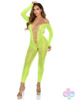 Python Net Crotchless Footless Lingerie Jumpsuit Faux Lace Up Detail
