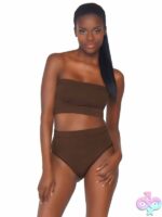2 Piece Seamless Opaque Microfiber Ribbed Bandeau Top and High Waist Briefs