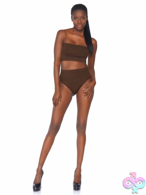 2 Piece Seamless Opaque Microfiber Ribbed Bandeau Top And High Waist Briefs