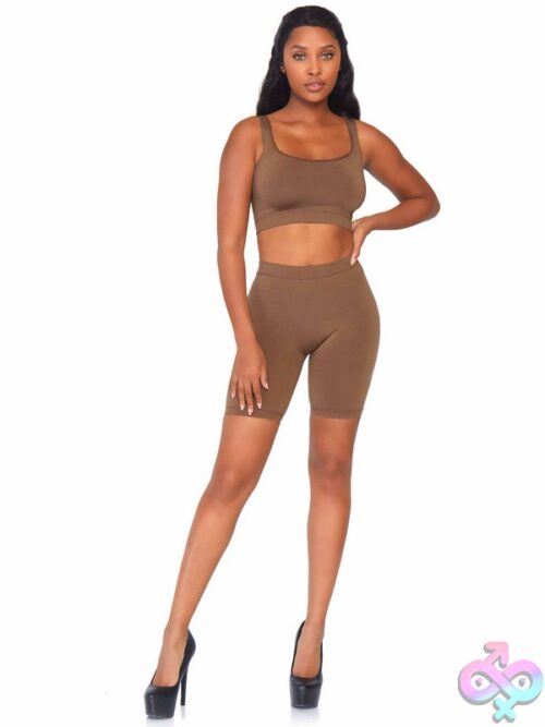 2 Piece Seamless Opaque Spandex Crop Tank And Bike Shorts