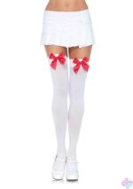 Opaque Thigh Highs With Satin Bow Accent - Image 4