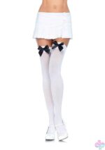 Opaque Thigh Highs With Satin Bow Accent - Image 3