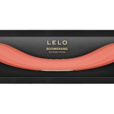 Coral red dual-ended couples vibrator with sensorial ribs and ergonomic curve by Lelo