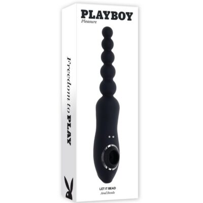 Let It Bead double-ended vibrating anal beads with clitoral suction in black silicone by Playboy Pleasure