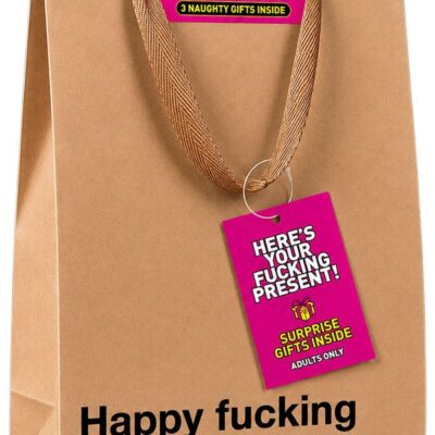 Beige Celebrate Gift Bag by Wood Rocket — Let's Fucking Celebrate Present