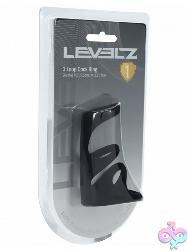 Discreet-Toys-Levelz-3-Loop-Silicone-Cock-Ring-Black-Nu-St-Lvl01-0041Blk Three-Loop Black Silicone Cock Ring Stacked Design By Shots Toys